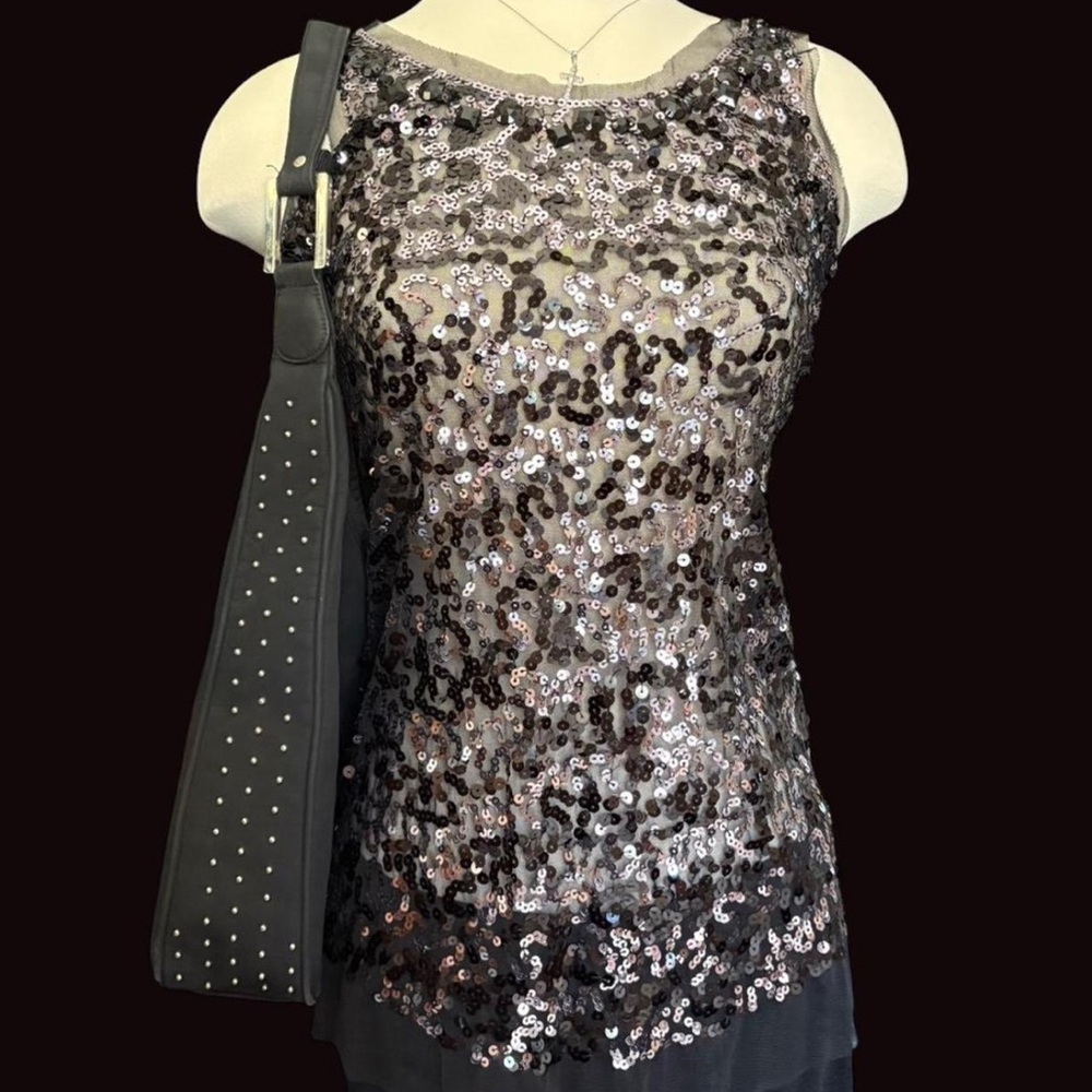 Sequin Sleeveless Top with Black Studded Bag